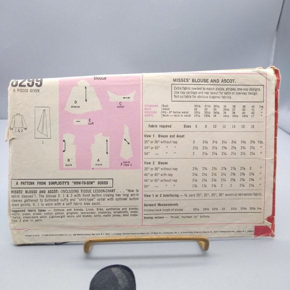 Vintage Sewing PATTERN Simplicity 8299, How to Sew 1969 Misses Blouse and Ascot - Picture 2 of 2